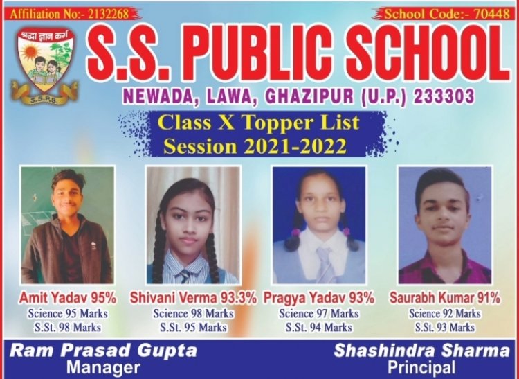 एसएस पब्लिक स्कूल के छात्रों ने 10वीं सीबीएसई बोर्ड में फहराया परचम