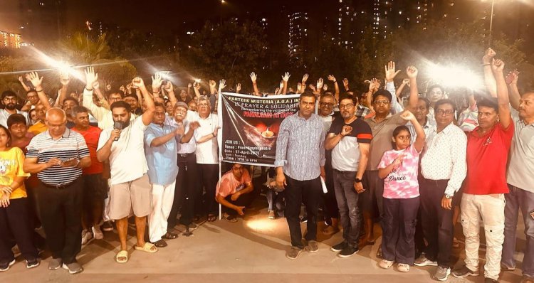 पहलगाम में अमानवीय हमले के खिलाफ प्रतीक विस्टेरिया निवासियों का विरोध प्रदर्शन